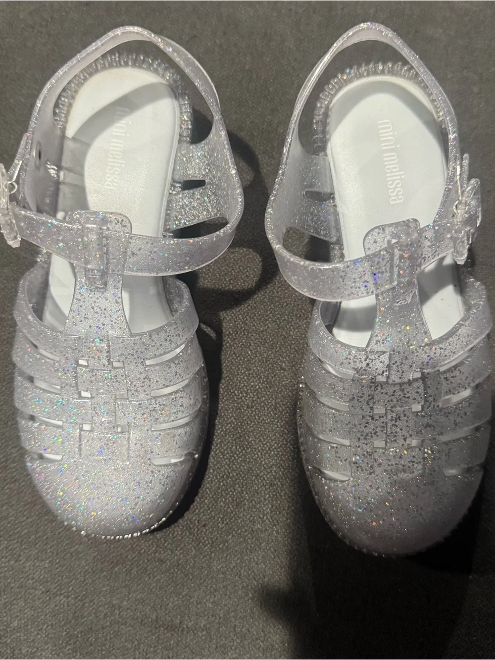 Size 12 Mini Melissa Glitter Jelly Sandals in Sparkling Silver